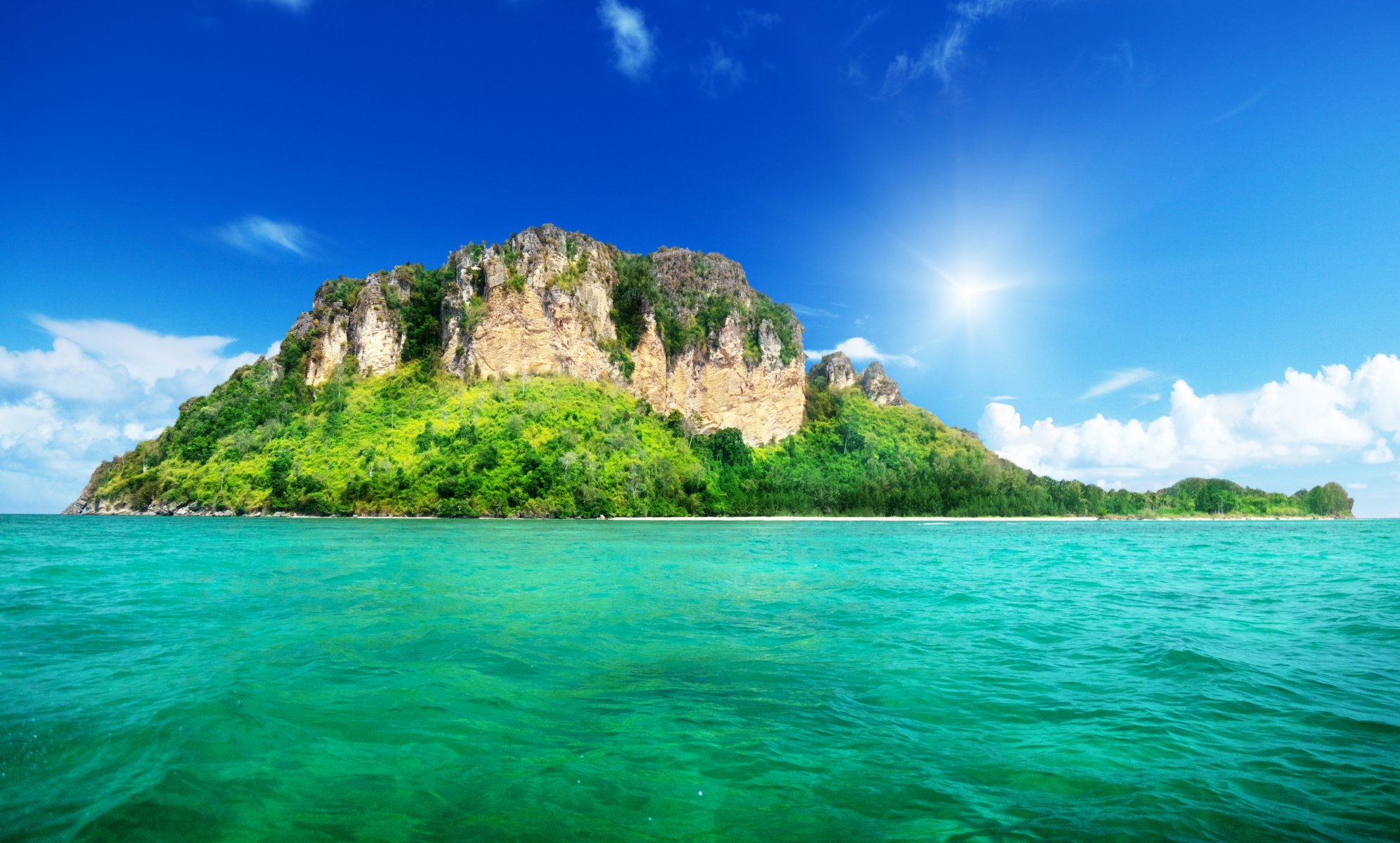 landschaft natur meer insel bäume grün himmel wolken