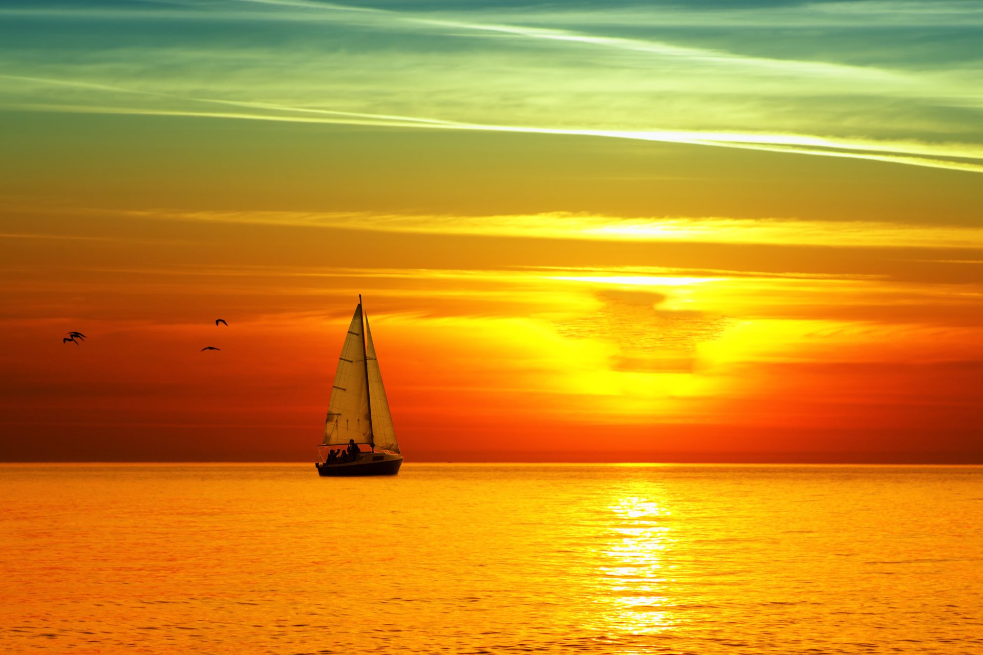meer sonnenuntergang yacht segel hell