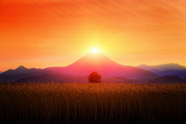 Purpurroter Sonnenuntergang, purpurrote Berge