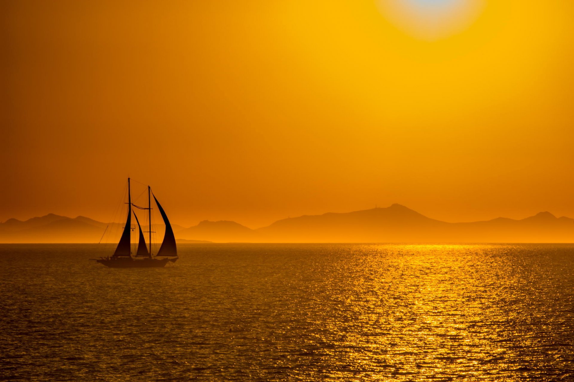yacht meer sonnenuntergang kräftig landschaft